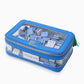 Oh My Mahjong stacking tile storage bag in blue with palm pattern interior with tasseled zipper, with moonlight mahjong tiles