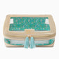 Oh My Mahjong stacking tile storage bag in champagne gold with tiger floral pattern interior with tasseled zipper