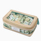 Oh My Mahjong stacking tile storage bag in champagne gold with teal tiger floral pattern interior with tasseled zipper, with 
palm royal mahjong tiles