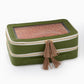 Oh My Mahjong Heritage Rummi tile set in olive storage back with tasseled zipper