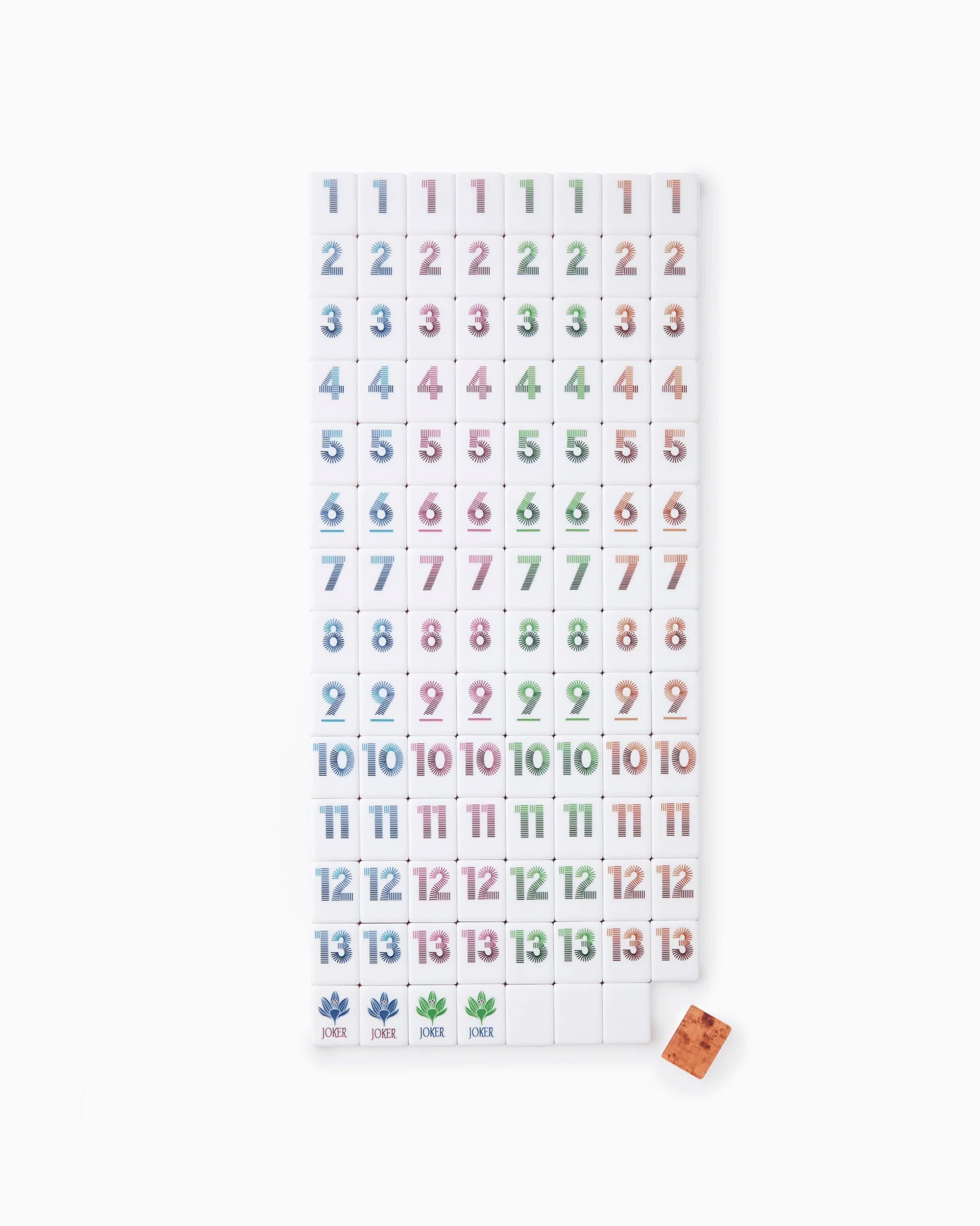 Oh My Mahjong Heritage Rummi tile set full collection view with burl wood back